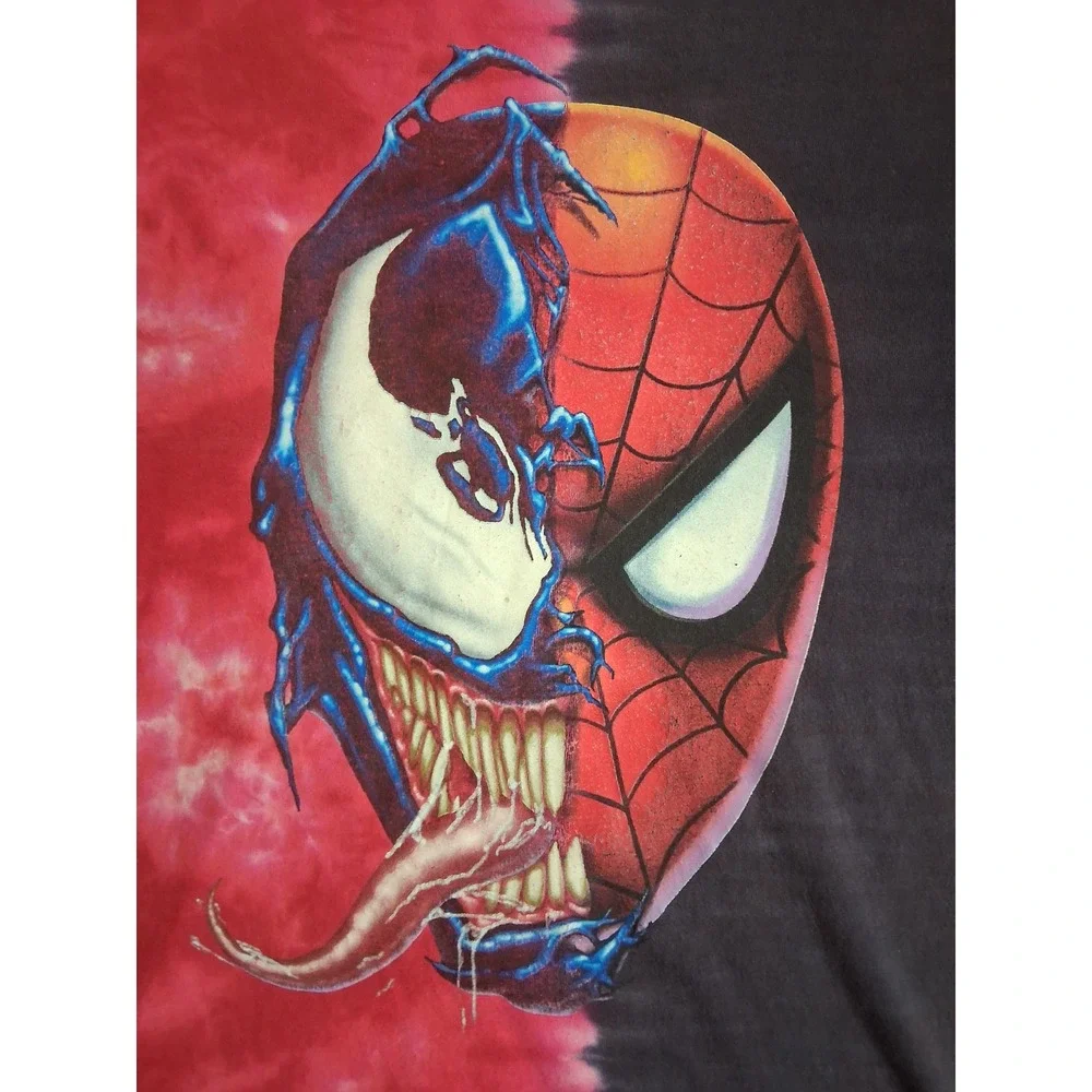 Marvel Spider-Man Venom Split Graphic T-Shirt Mens Large Red Tie Dye Black Tee